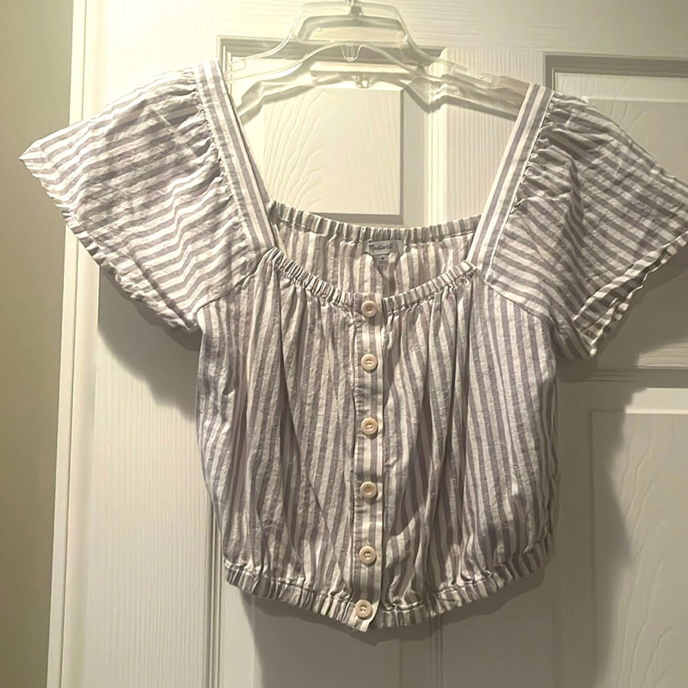 Madewell button up striped crop size medium